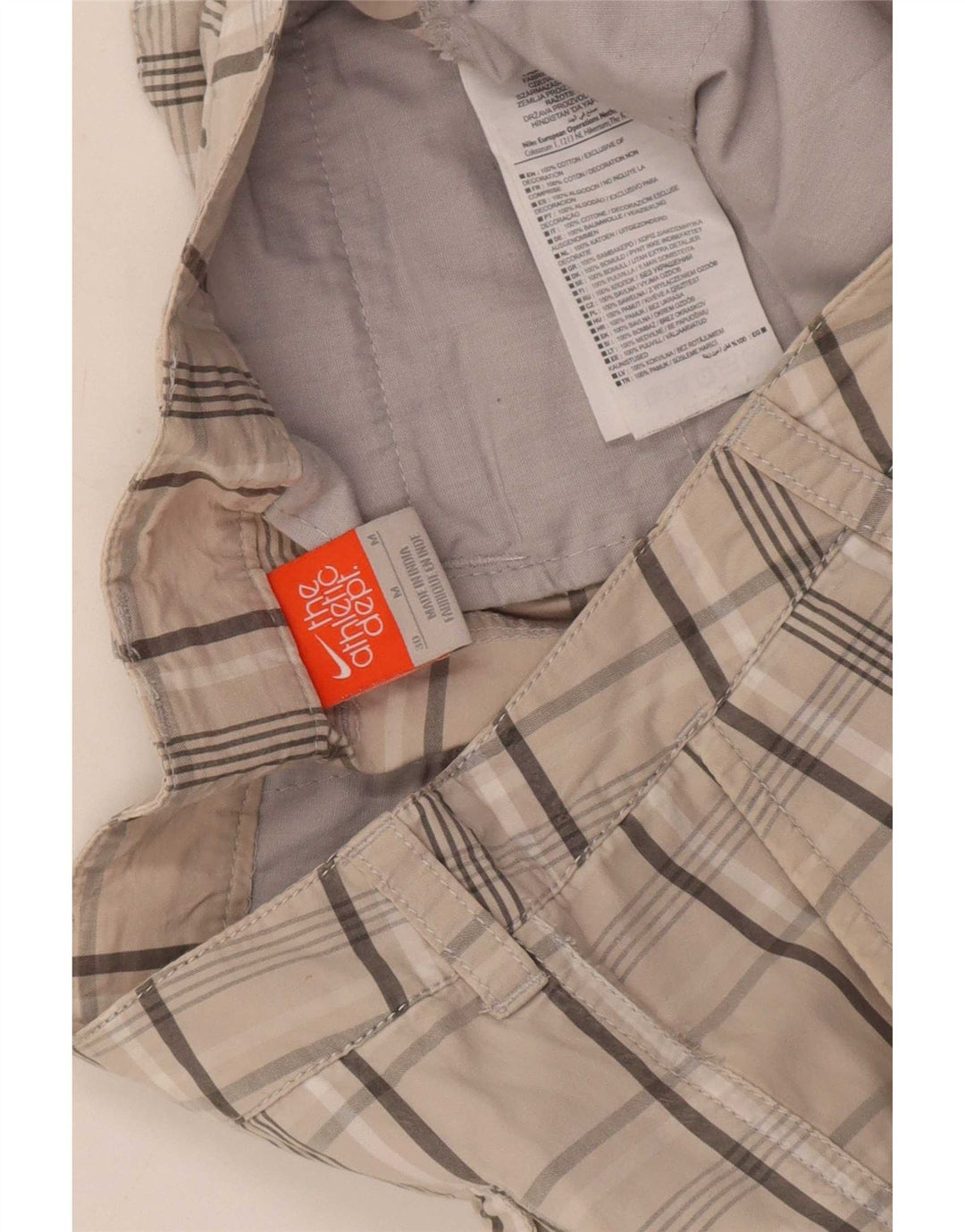 Pantaloni scurți cargo Nike pentru bărbați, medii W30, bumbac carouri bej