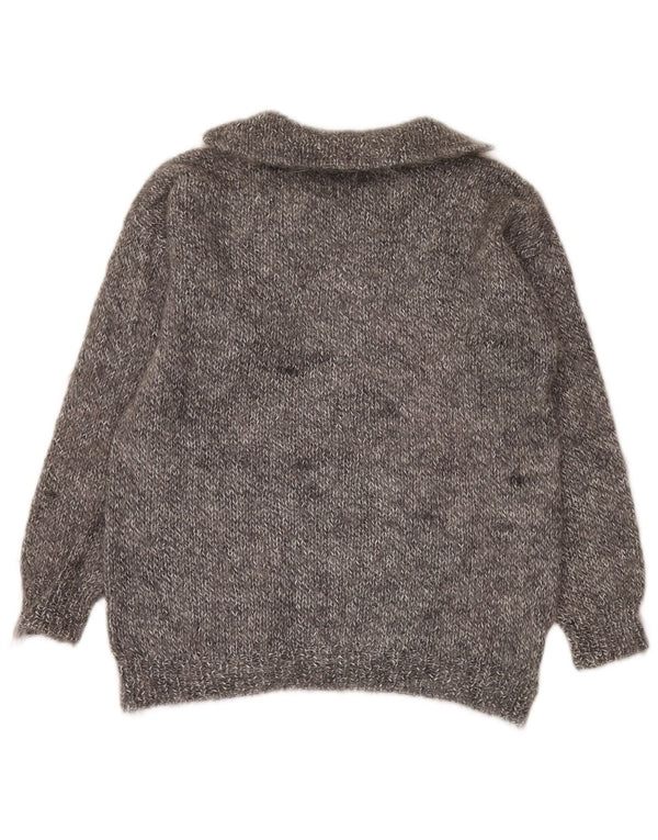 VINTAGE Pulover cu gât polo cu grafică pentru femei UK 16 mare, gri pete