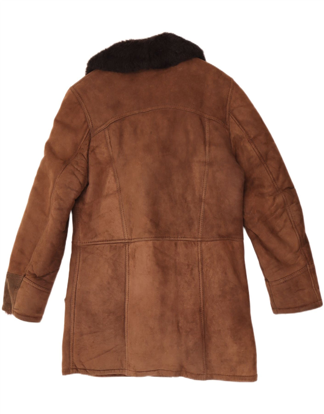 Pardesiu din shearling vintage pentru bărbați UK 38, maro mediu, piele bloc de culoare