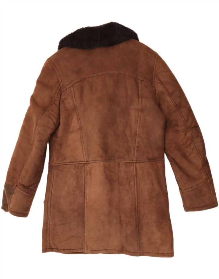Pardesiu din shearling vintage pentru bărbați UK 38, maro mediu, piele bloc de culoare