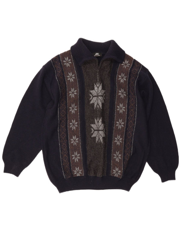 Pulover Jac pentru bărbați cu gât polo IT 56 2XL Lână Fair Isle Albastru bleumarin