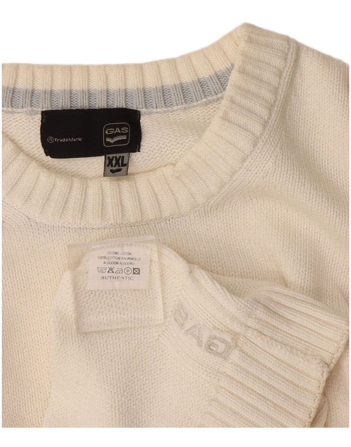 Pulover pentru bărbați Gas cu gât roșu, bumbac alb 2XL