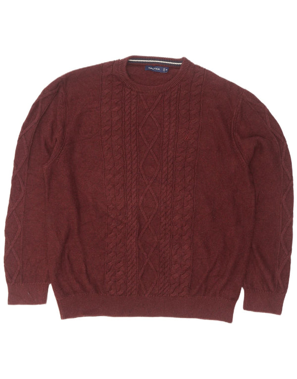 Pulover Nautica pentru bărbați cu gât crew, bumbac maro 2XL