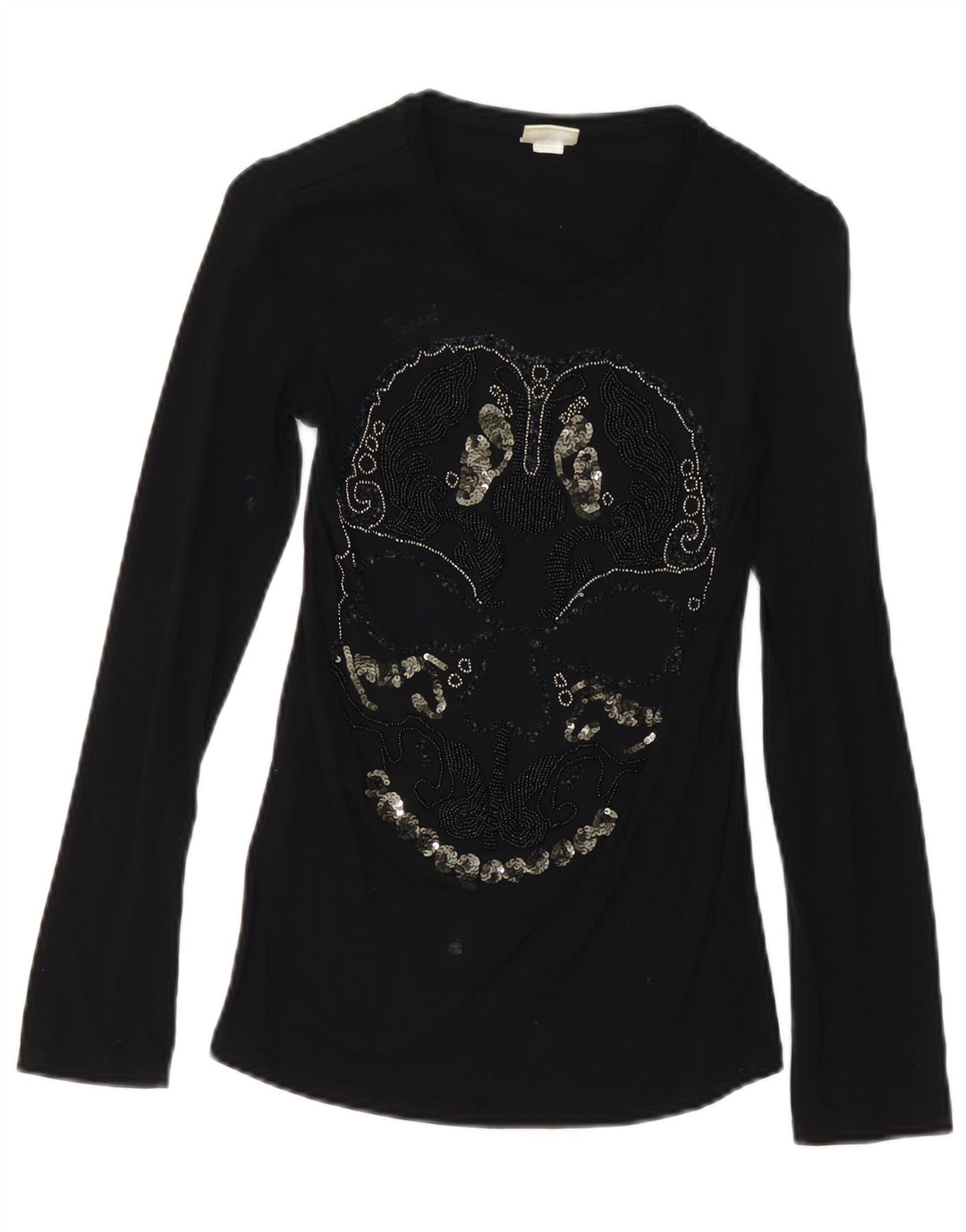 Diesel Womens Graphic Top Long Sleeve UK 8 Small Black Cotton