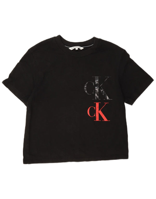 Calvin Klein Jeans Tricou cu grafic crop pentru femei Top UK 14 Medium Black