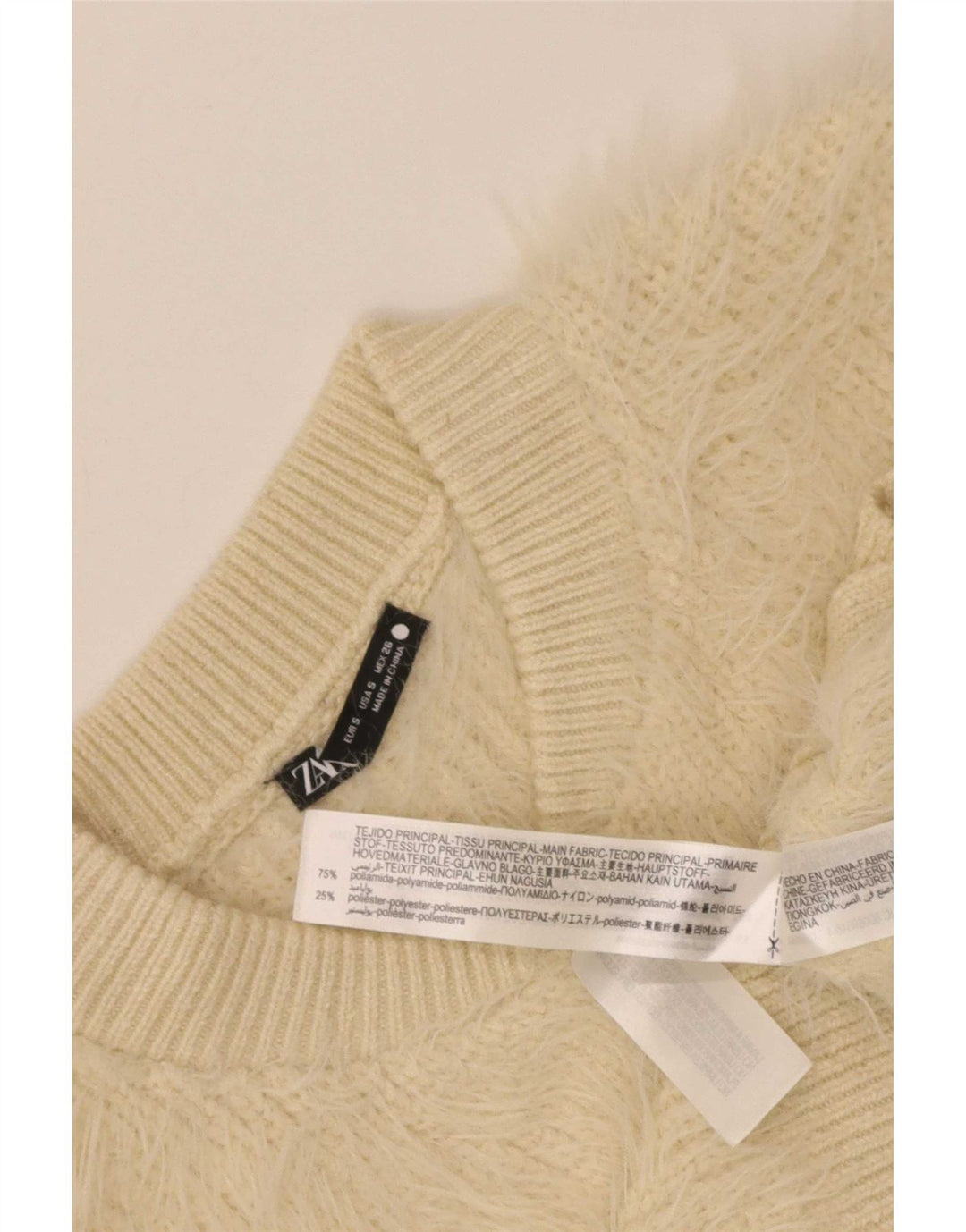 Pulover cardigan pentru femei Zara UK 8 Mic Bej Poliester