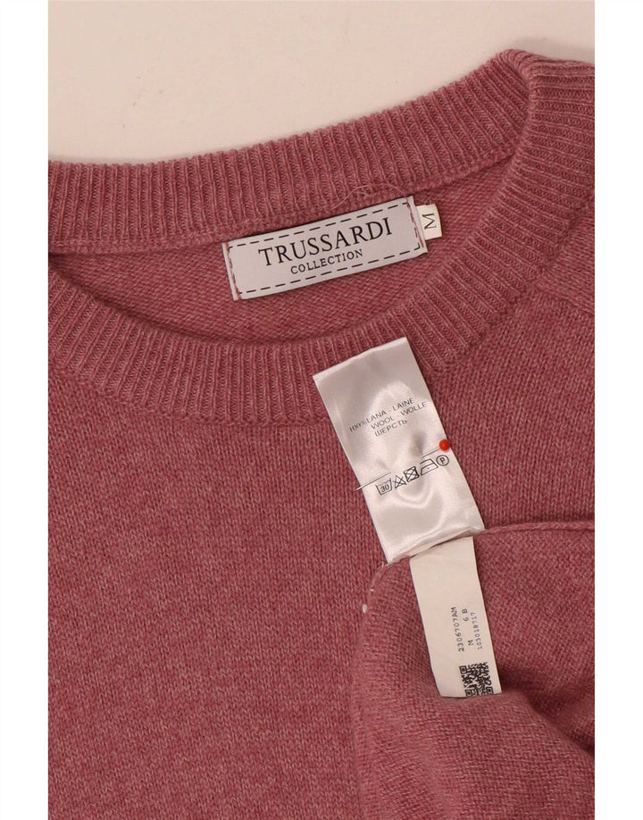 Pulover Trussardi pentru bărbați cu gât roșu din lână roz mediu