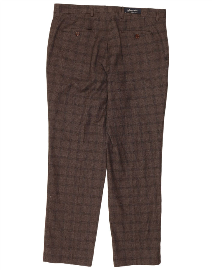 MARKS & SPENCER Pantaloni de costum croiți pentru bărbați L34 L31 Maro Check