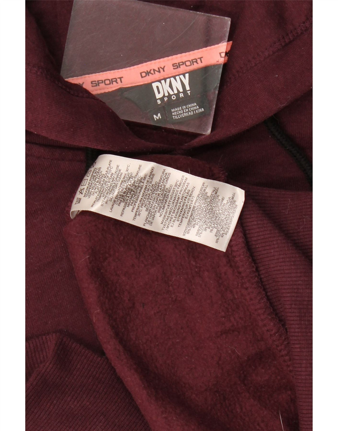 Jumper Dkny Crop Oversized Hoodie pentru femei UK 14 Medium Burgundy Bumbac