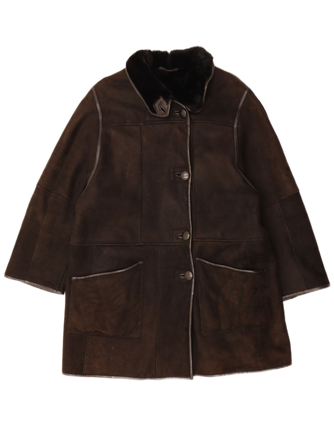 Palton din shearling pentru femei VINTAGE UK 14 mare, maro, piele