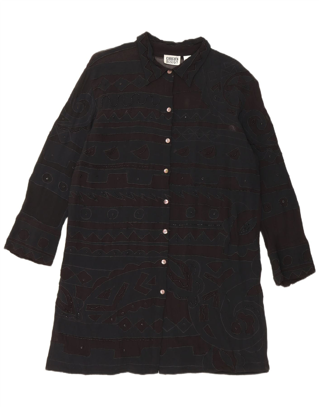 Rochie cămașă Chico's pentru femei UK 14 Medium Black Geometric Rayon