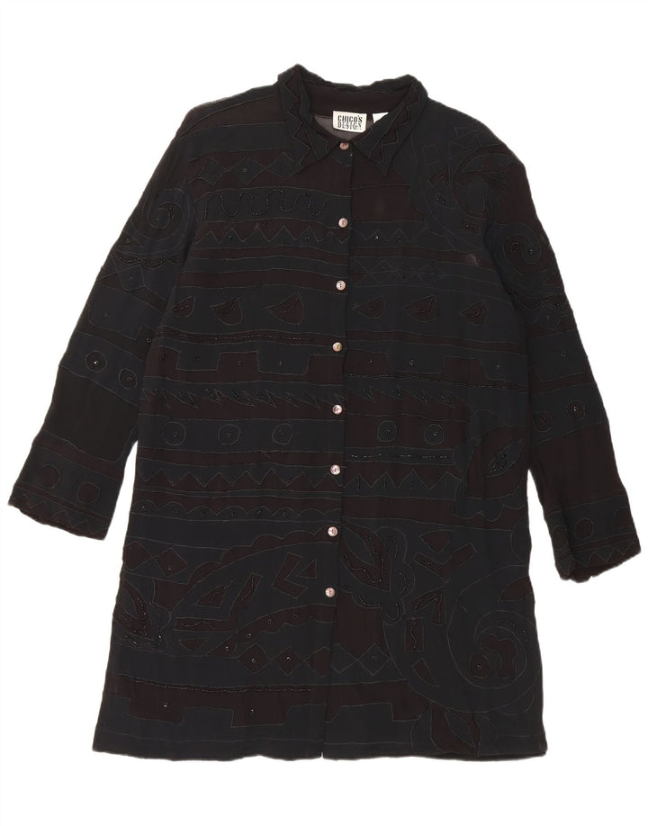 Rochie cămașă Chico's pentru femei UK 14 Medium Black Geometric Rayon