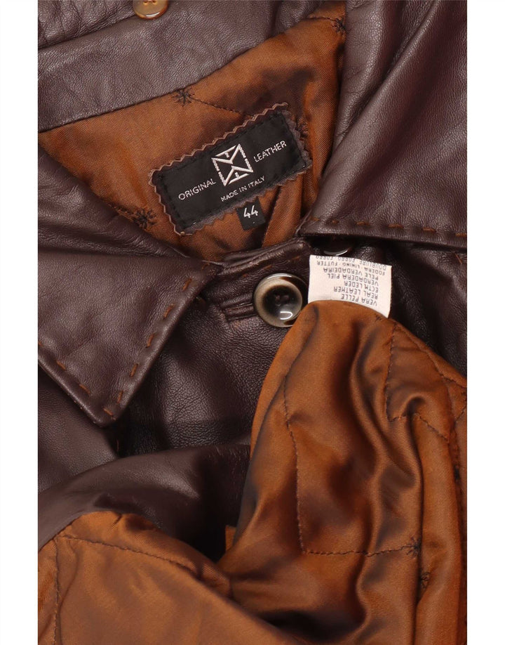 Palton de piele vintage pentru femei, cu croiala lejeră, IT 44 Maro Mediu Clasic