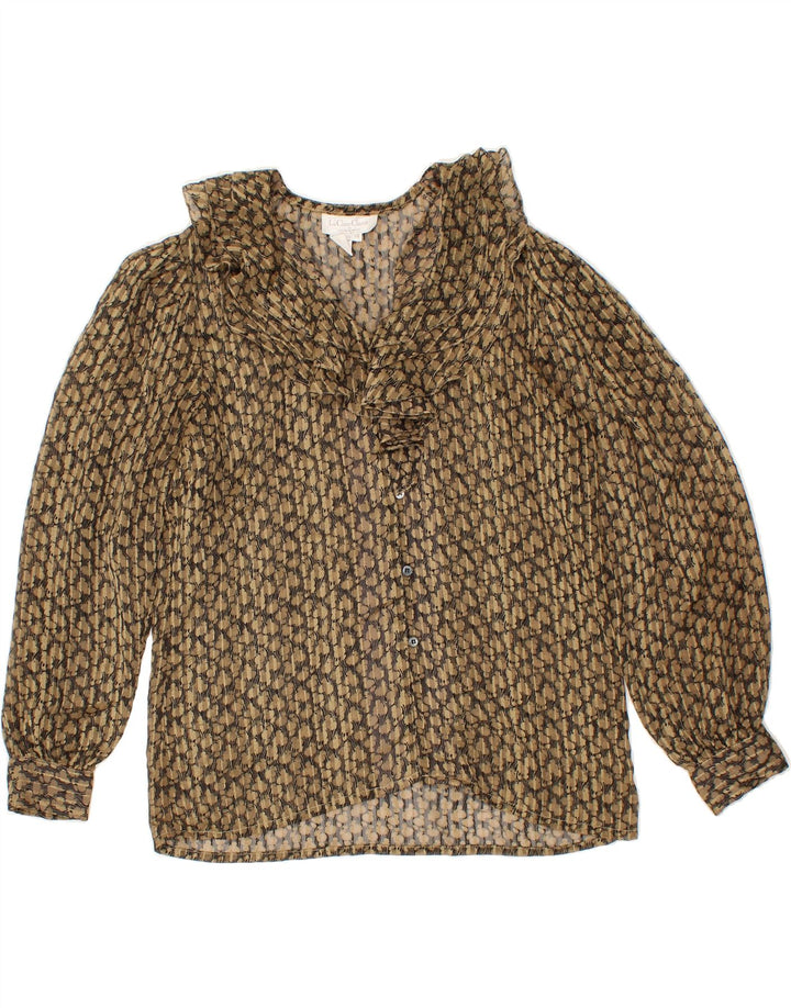 VINTAGE Womens See Through Ruffle Front Shirt UK 14 Large Brown Polyester Vintage Vintage and Second-Hand Vintage from Messina Hembry 