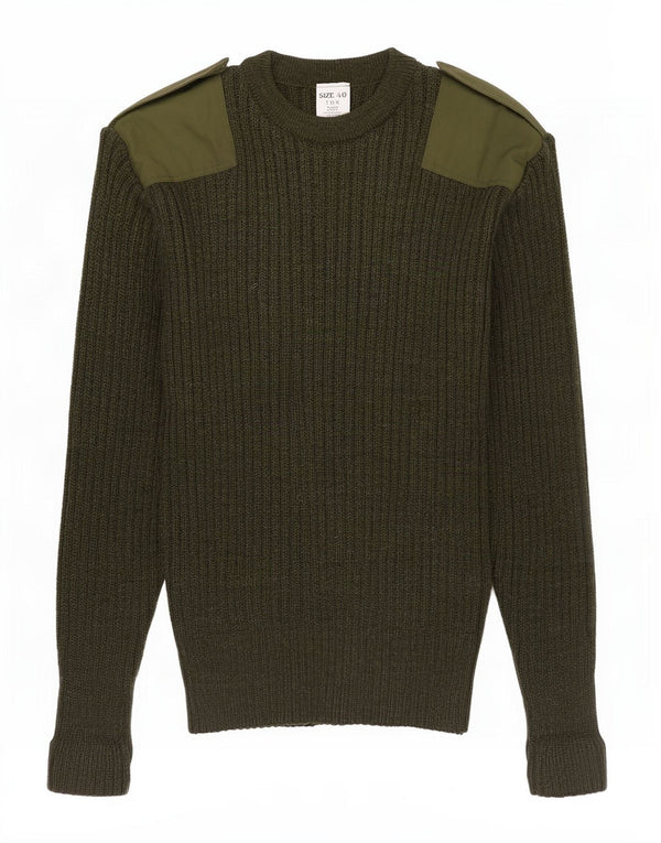 Pulover vintage pentru bărbați, militar cu gât crew, pulover UK 40 Medium Khaki