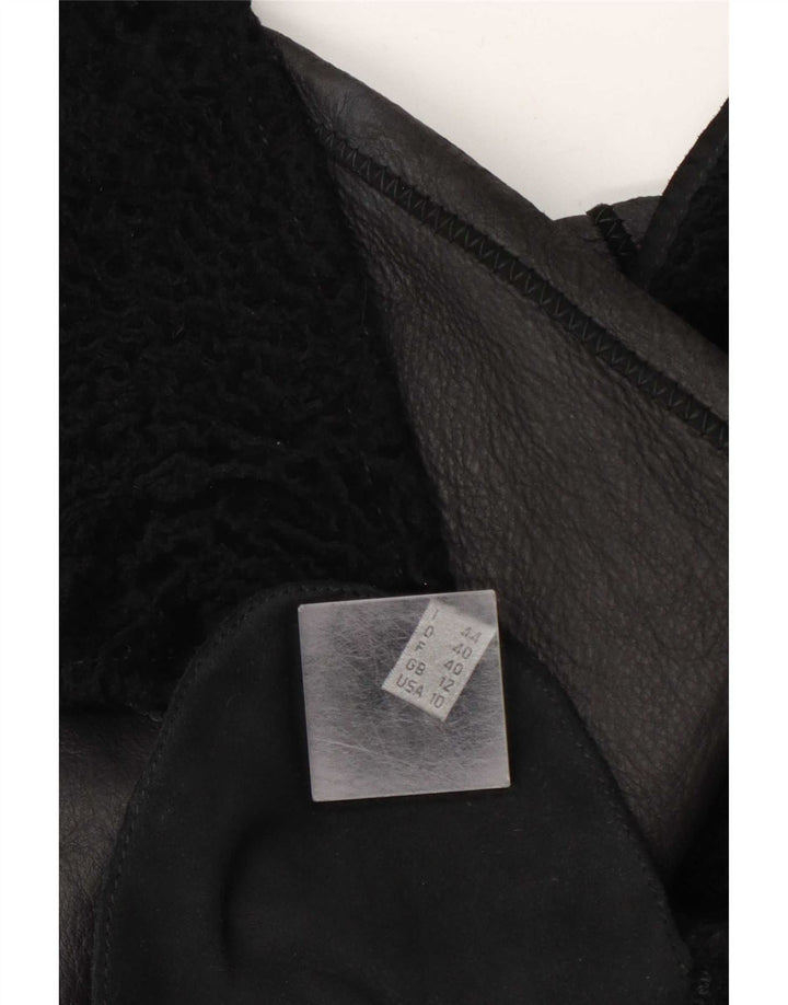 Palton supradimensionat din shearling vintage pentru femei UK 12 mediu negru