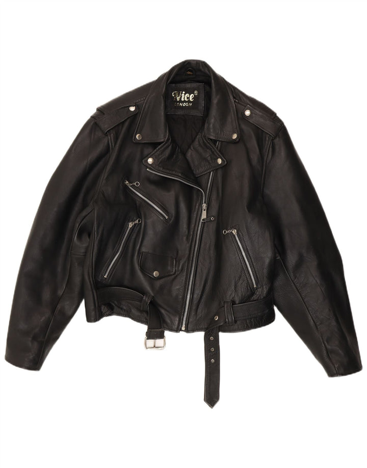 Jachetă de motociclist din piele vintage pentru femei UK 16, mare, neagră