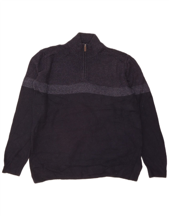 Pulover pentru bărbați Marks & Spencer, cu fermoar, cu decolteu, mediu, bleumarin, color block