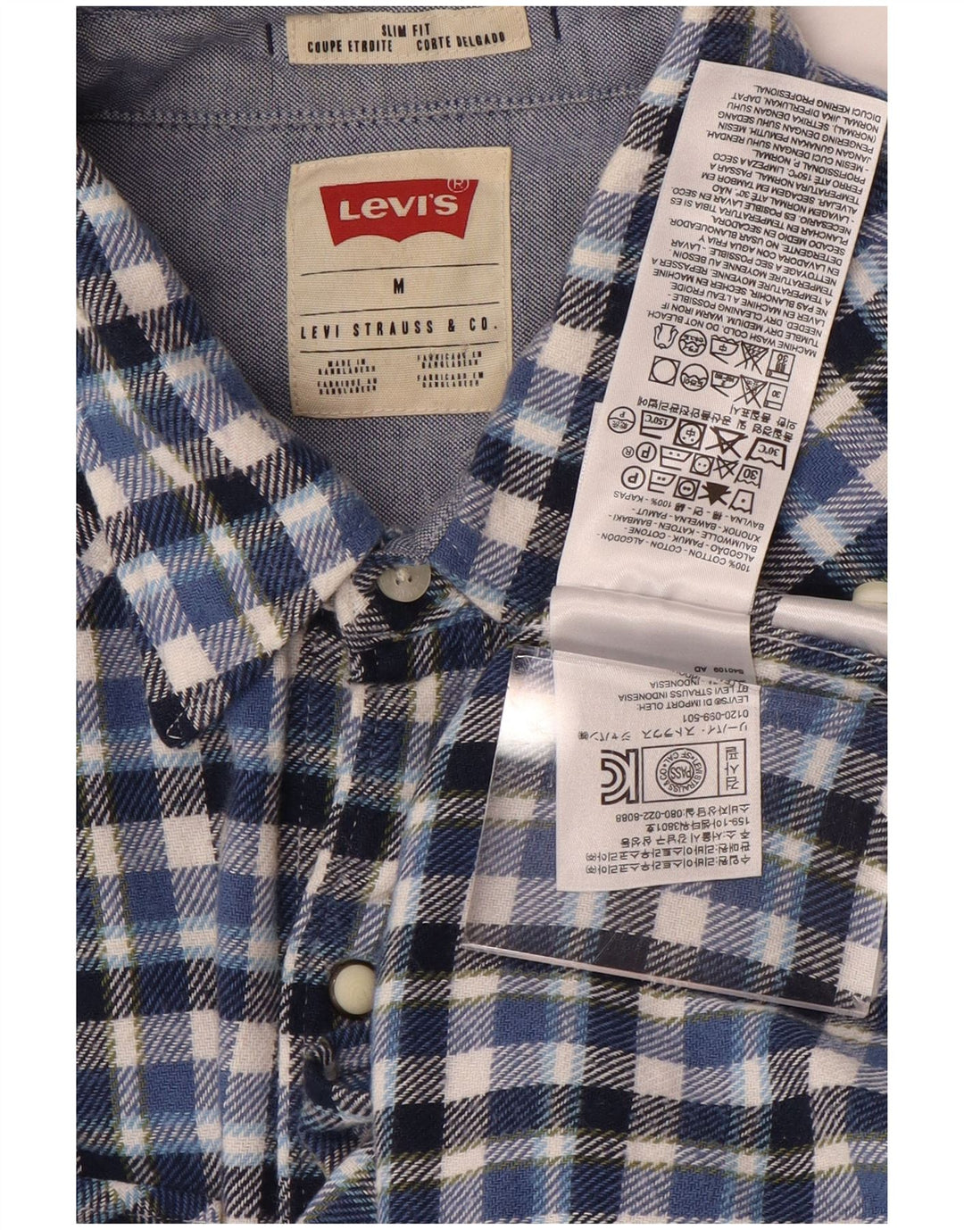 Cămașă de flanel Levi's Slim Fit, bumbac cu carouri albastru mediu