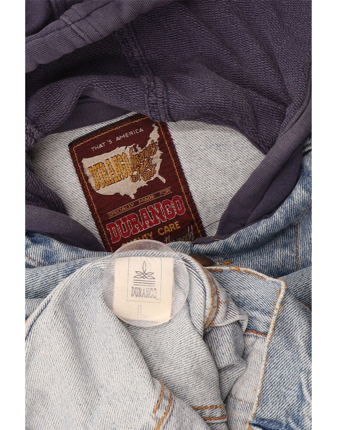 Jachetă de blugi cu glugă pentru bărbați DURANGO UK 40 mare, albastru, bumbac color bloc