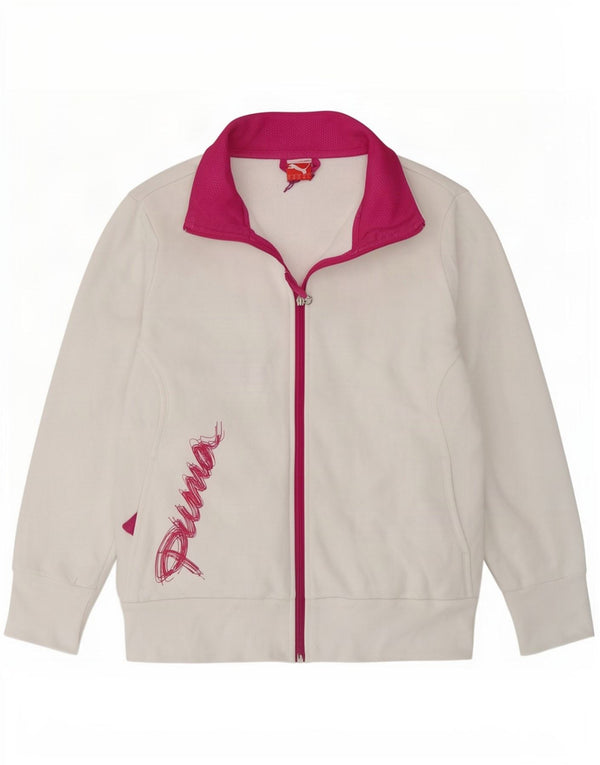 Jachetă de top cu trening grafic Puma pentru femei UK 14, mare, alb, bloc de culoare