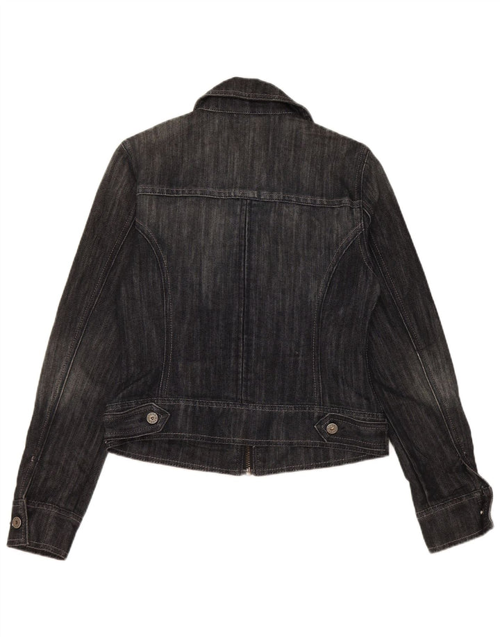 Jachetă Guess Crop Denim UK 12, bumbac mediu negru