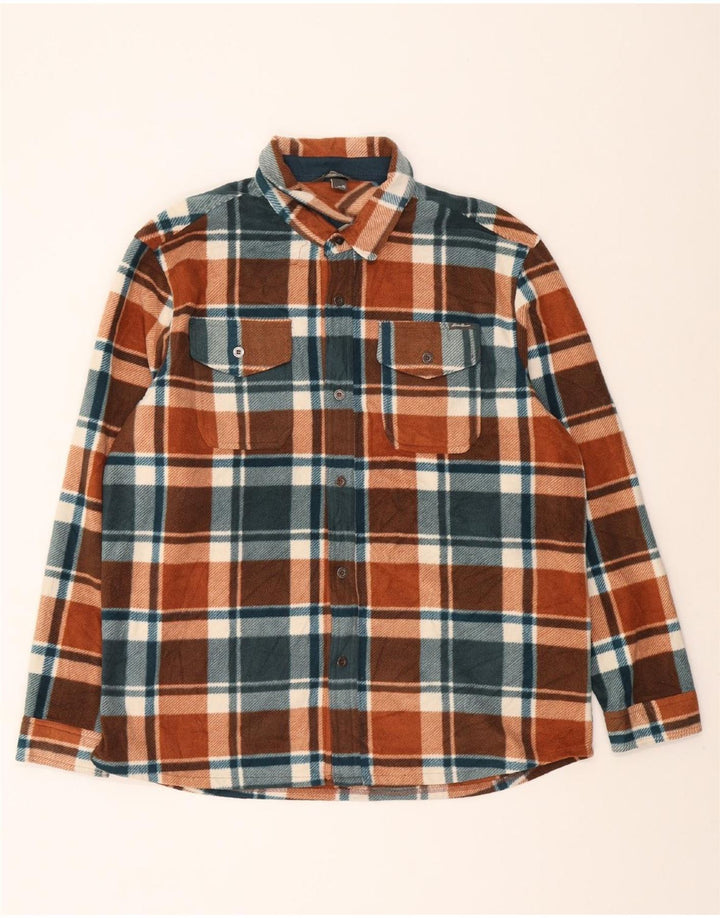 EDDIE BAUER Mens Fleece Shirt XL Brown Check Polyester Vintage Eddie Bauer and Second-Hand Eddie Bauer from Messina Hembry 