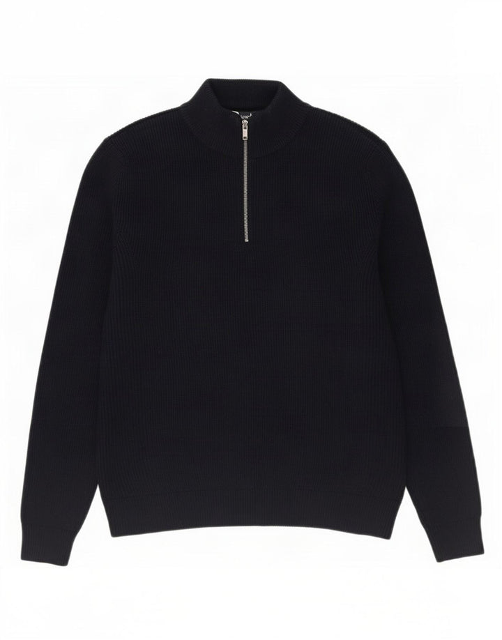 Marks & Spencer Mens Zip Neck Jumper Sweater Medium Navy Blue Polyester
