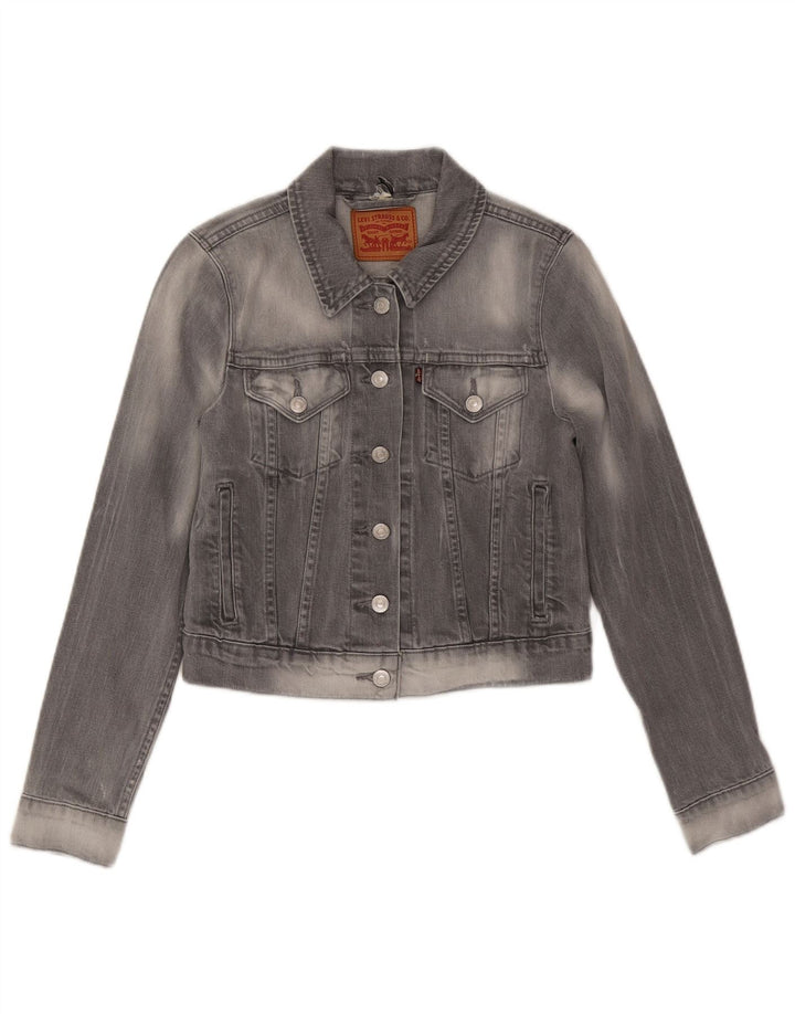 Jachetă LEVI'S Crop Denim UK 10 Bumbac gri mic