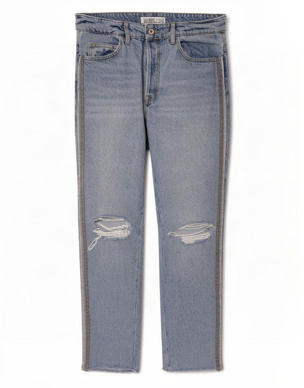 Blugi drepți învechiți pentru femei Zara EU 42 Large W32 L27 Blue Bumbac