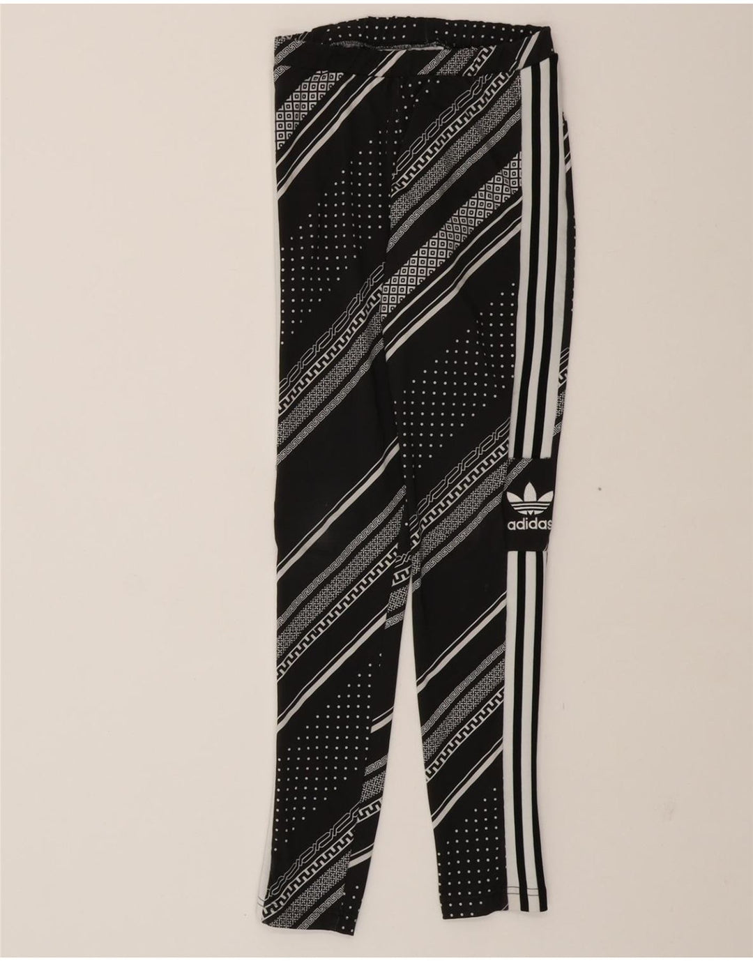 ADIDAS Womens Leggings UK 8 Small Black Striped Polyester Vintage Adidas and Second-Hand Adidas from Messina Hembry 