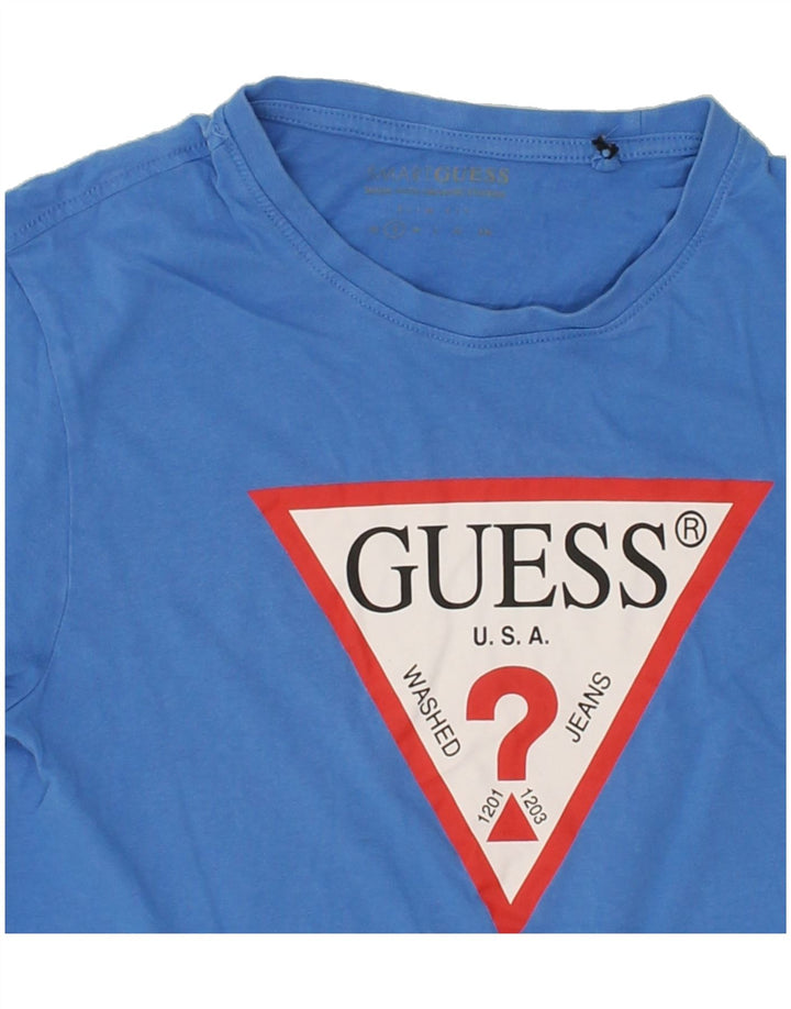 GUESS Mens Graphic T-Shirt Top Small Blue Cotton Vintage Guess and Second-Hand Guess from Messina Hembry 