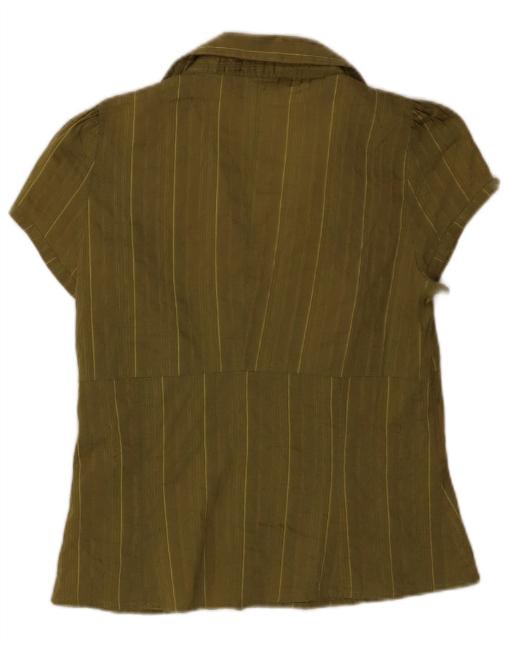 Cămașă pulover cu mânecă scurtă pentru femei ZARA UK 14 mare bumbac cu dungi kaki