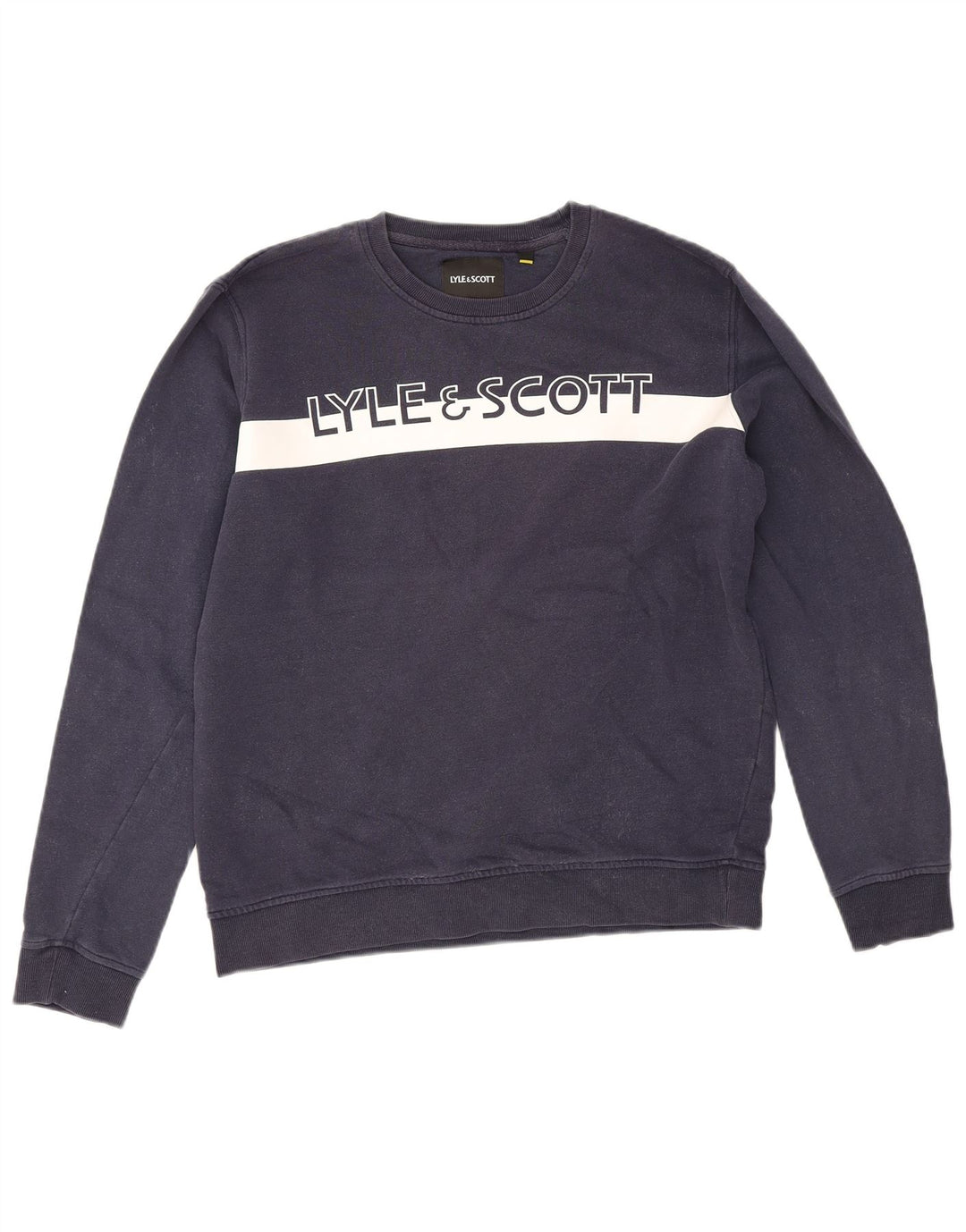 Hanorac grafic pentru bărbați Lyle & Scott Pulover mediu albastru bleumarin, bloc de culoare