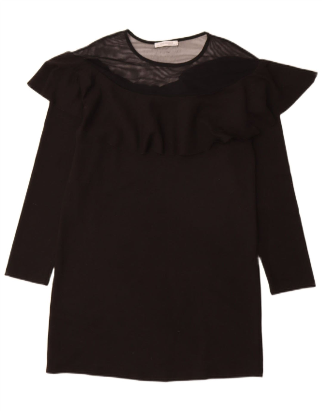 ZARA Womens Ruffle Front Long Sleeve Tunic Dress UK 12 Medium Black