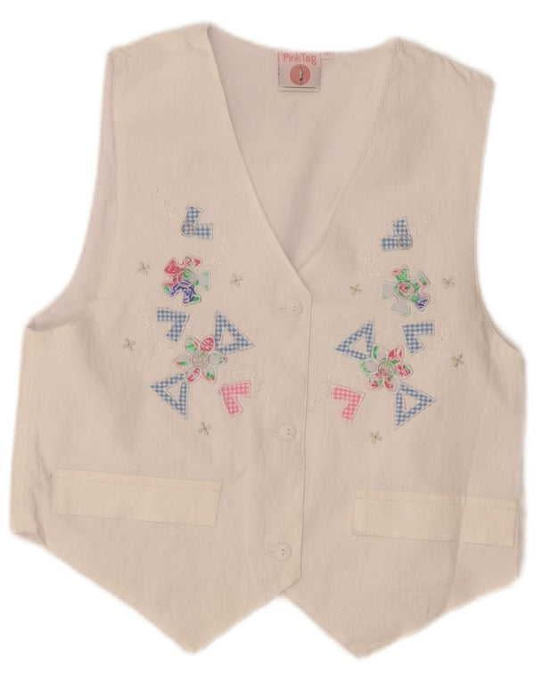 Vestă cu grafică vintage pentru femei UK 12, bumbac floral alb mediu