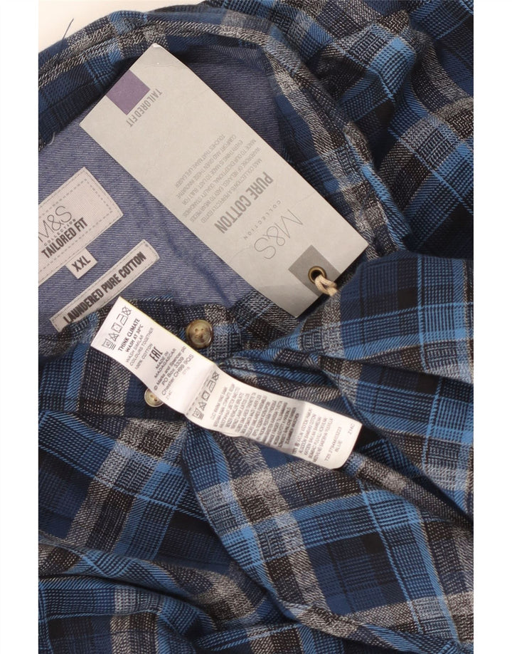 Cămașă de flanel pentru bărbați MARKS & SPENCER, 2XL, bumbac cu check albastru