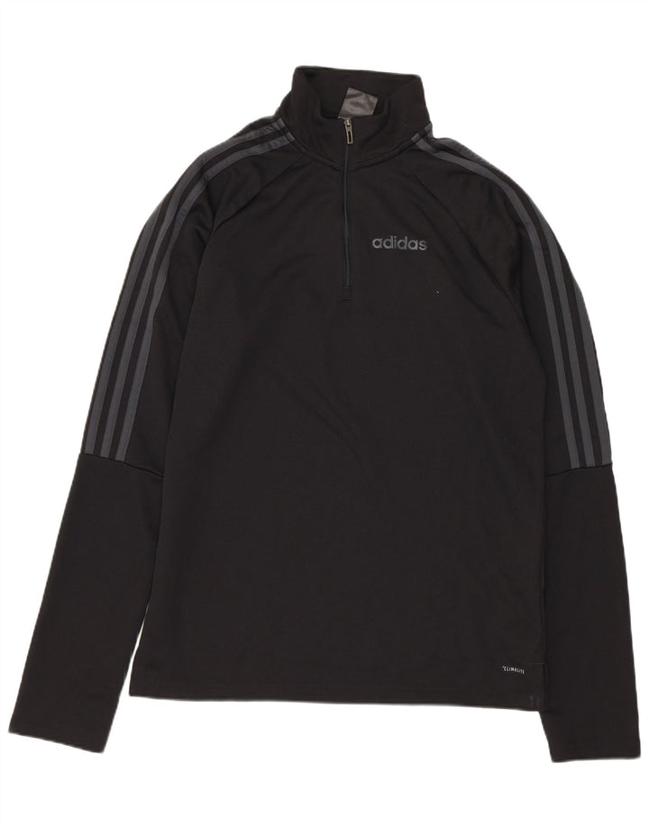 ADIDAS Mens Climalite Zip Neck Pullover Trening Top Mic Negru