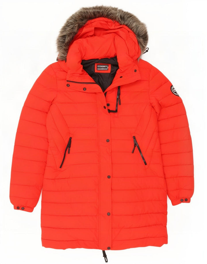 Palton căptușit cu glugă Superdry pentru femei UK 12 Poliester roșu mediu
