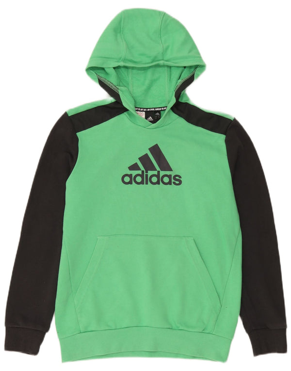 Pulover cu glugă cu grafic Adidas pentru băieți 13-14 ani, bumbac color bloc verde