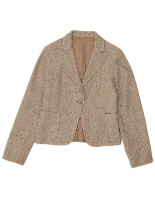 Vintage Womens Crop 1 Button Blazer Jacket UK 4 XS Beige Flecked