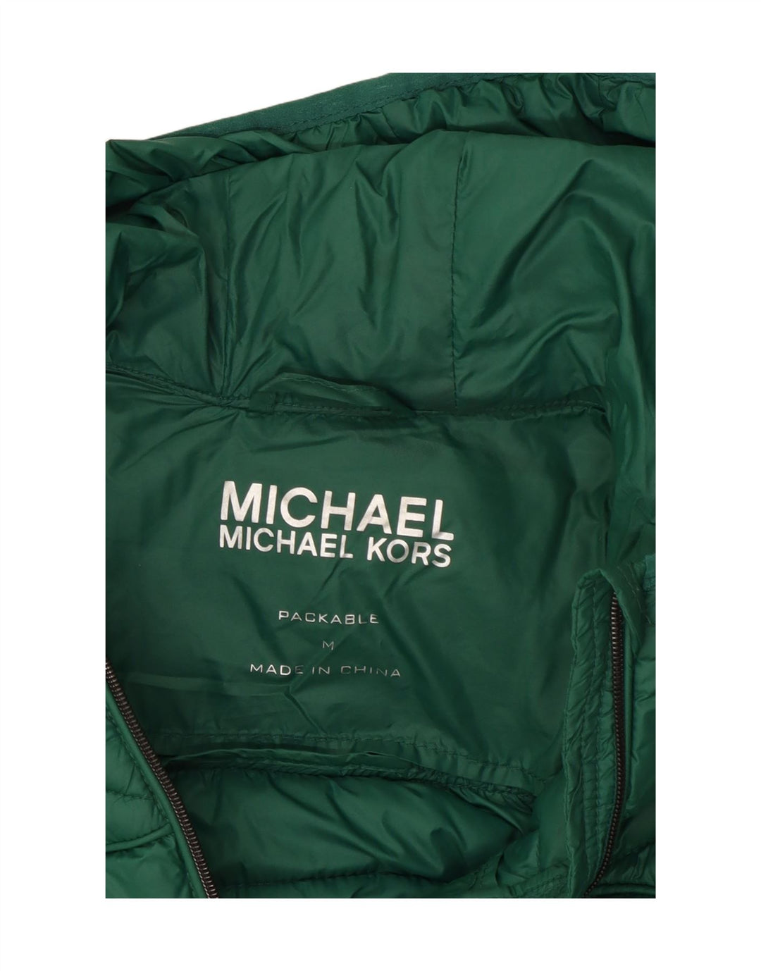Jachetă căptușită cu glugă Michael Kors pentru femei UK 14 Nylon verde mediu
