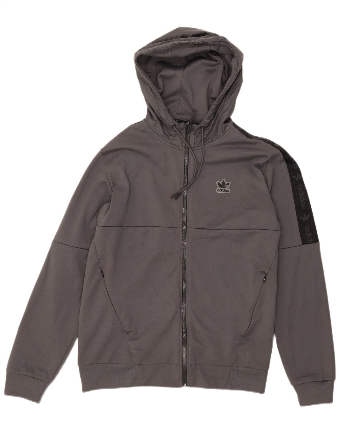 Pulover Adidas pentru bărbați, cu fermoar, gri mediu, poliester color bloc