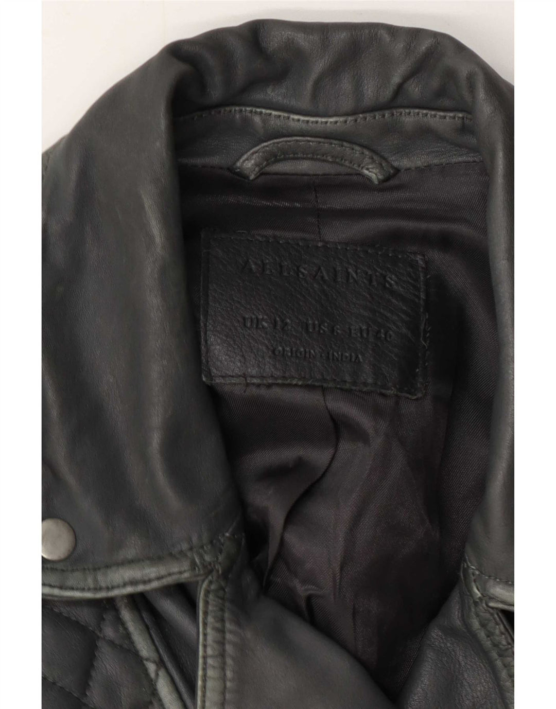 Jachetă motociclist din piele pentru femei All Saints UK 12, gri mediu