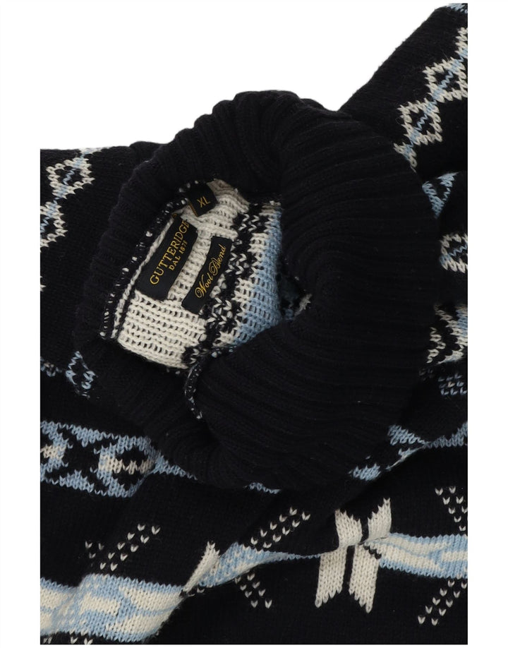 GUTTERIDGE Pulover pentru bărbați cu gât rulat XL Lână Fair Isle albastru bleumarin