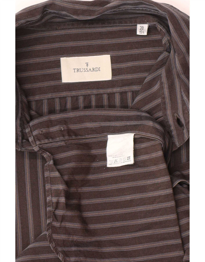Trussardi cămașă bărbați mărimea 39 15 1/2 bumbac cu dungi gri mediu