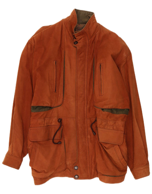 Jachetă de piele vintage pentru bărbați UK 42 XL maro Colorblock