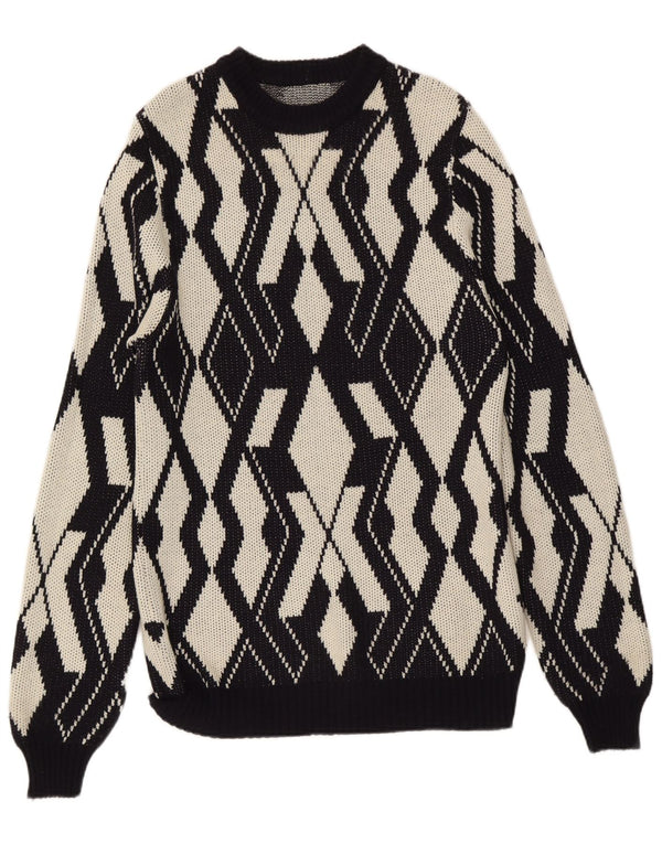 Pulover vintage pentru femei cu decolteu triplu UK 20 2XL Gri Geometric