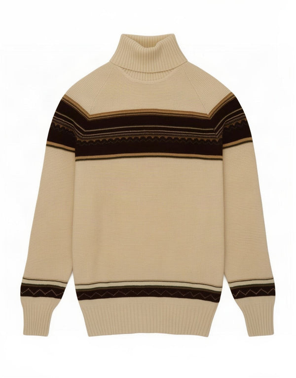 Pulover vintage pentru femei cu gât rulat, cu dungi alb, mediu, 12 UK