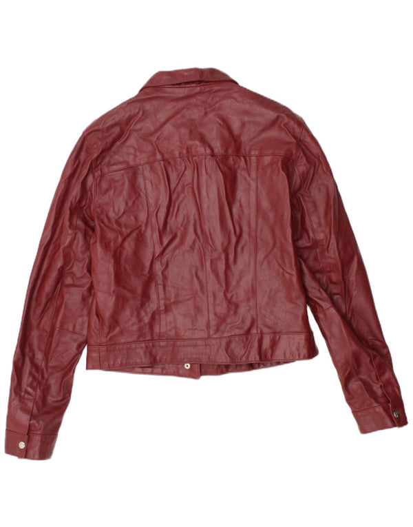 Jachetă de piele vintage pentru femei UK 18 XL Maroon Leather
